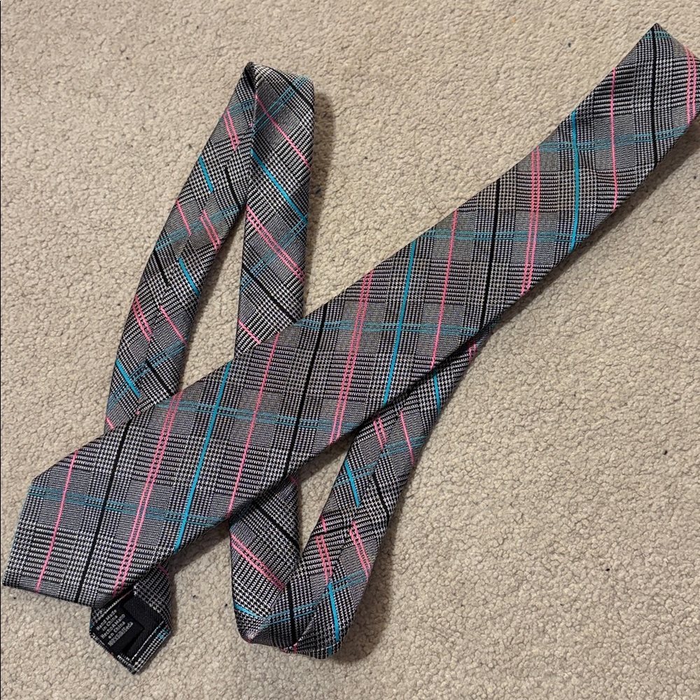 Ben Sherman Black, Pink, and Blue Plaid Tie